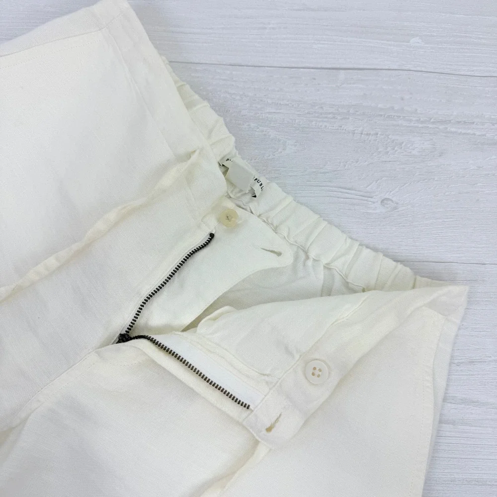 Banana Republic Linen Pants Size 8 Ivory Drawstring Cropped Tie Ankle‎ Beach